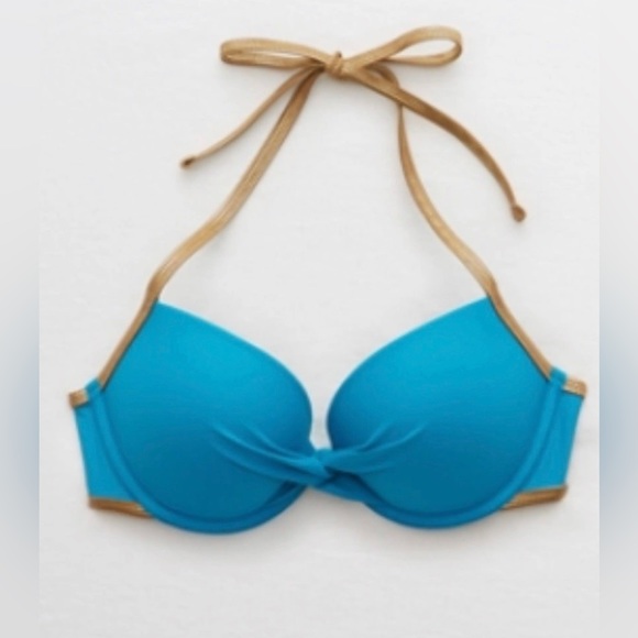NWT Aerie Blue & Gold Underwire Padded Underwire Push Up Top - Picture 1 of 9